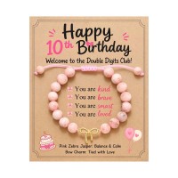 Eryuor 10 Year Old Girl Birthday Gifts for 10th Decorations Double Digits CD-Bday-Bow Stone-Pink-10th-02
