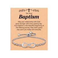 Eryuor Baptism Gifts for Teen Girl Women Adults Christening Catholic Lds Baptism Decorations Favors Cross Bracelet CD-Infinity Cross Link-Baptism-01