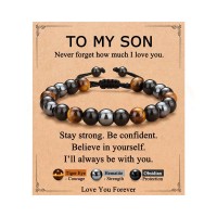 Eryuor Teen Boy Gifts Ideas, To My Son Bracelet From Mom Dad 12 14 16 18 13 15 Year Old Birthday Boys Graduation Gifts for Son Teenage Boys CD-Triple Stone-Son-01